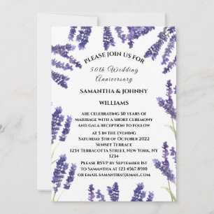 50th Wedding Anniversary Lavender Floral Rustic Invitation