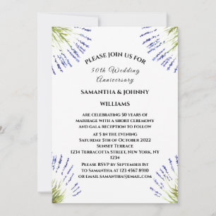 50th Wedding Anniversary Lavender Floral Rustic Invitation