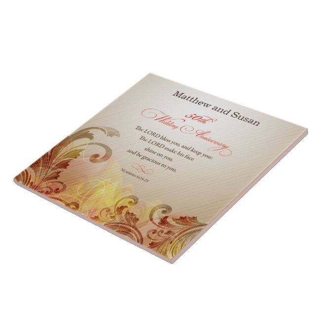 50th Wedding Anniversary, Lord Bless & Keep Ceramic Tile (Side)