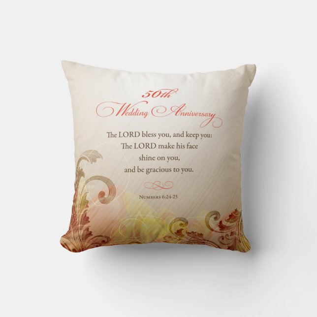 50th Wedding Anniversary, Lord Bless & Keep Cushion (Front)