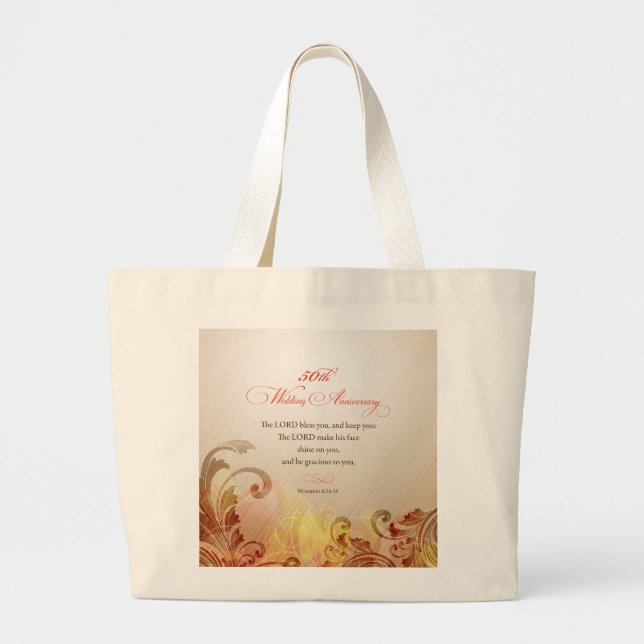 50th Wedding Anniversary, Lord Bless & Keep Large Tote Bag (Front)