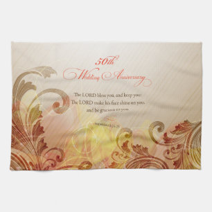 50th Wedding Anniversary, Lord Bless & Keep Tea Towel