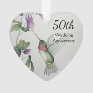 50th Wedding Anniversary Lovely Bird Flowers Heart Ornament
