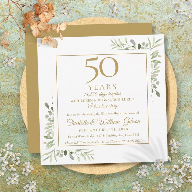 50th Wedding Anniversary Memories Greenery Square Invitation (50th Wedding Anniversary Memories Greenery Square Invitation)