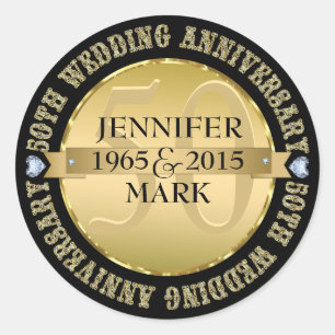 50Th Wedding Anniversary Metallic Gold & Black 2 Classic Round Sticker