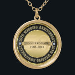 50Th Wedding Anniversary Metallic Gold & Black 2 Gold Plated Necklace<br><div class="desc">Elegant 50th wedding anniversary commemorative necklace with customisable text. Metallic gold and black. White diamonds accents.</div>