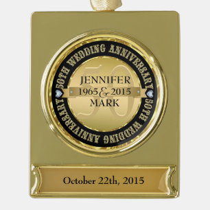50Th Wedding Anniversary Metallic Gold & Black 2 Plated Banner Ornament