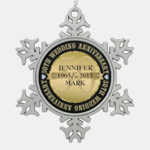 50Th Wedding Anniversary Metallic Gold & Black 2 Snowflake Pewter Christmas Ornament