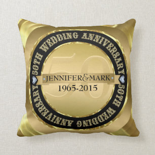 50Th Wedding Anniversary Metallic Gold & Black Cushion
