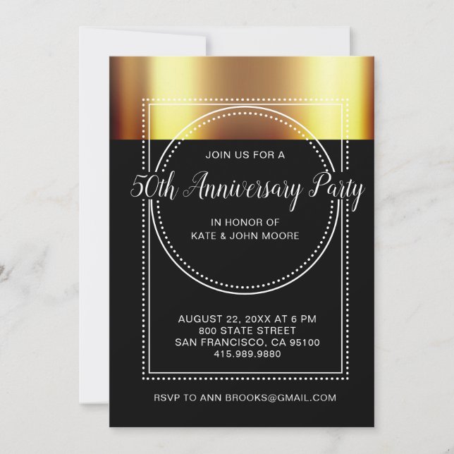 50th Wedding Anniversary Metallic Gold Black Invitation (Front)