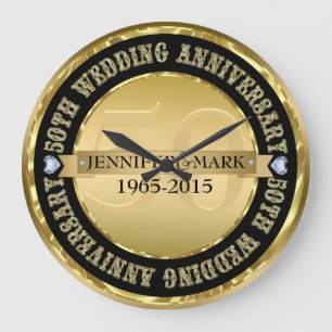 50Th Wedding Anniversary Metallic Gold & Black Large Clock