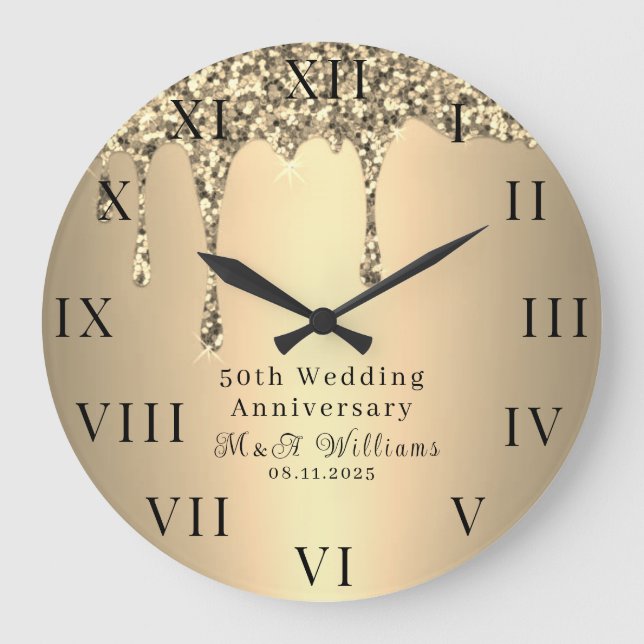 50th Wedding Anniversary Modern Elegant Fiftieth  Large Clock (Front)