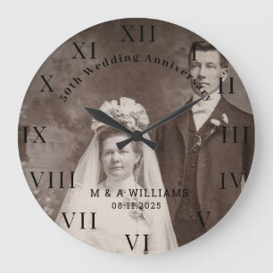 50th Wedding Anniversary Modern Elegant Photo Large Clock