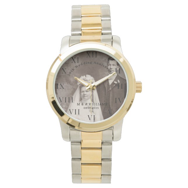 50th Wedding Anniversary Modern Elegant Photo  Watch (Front)