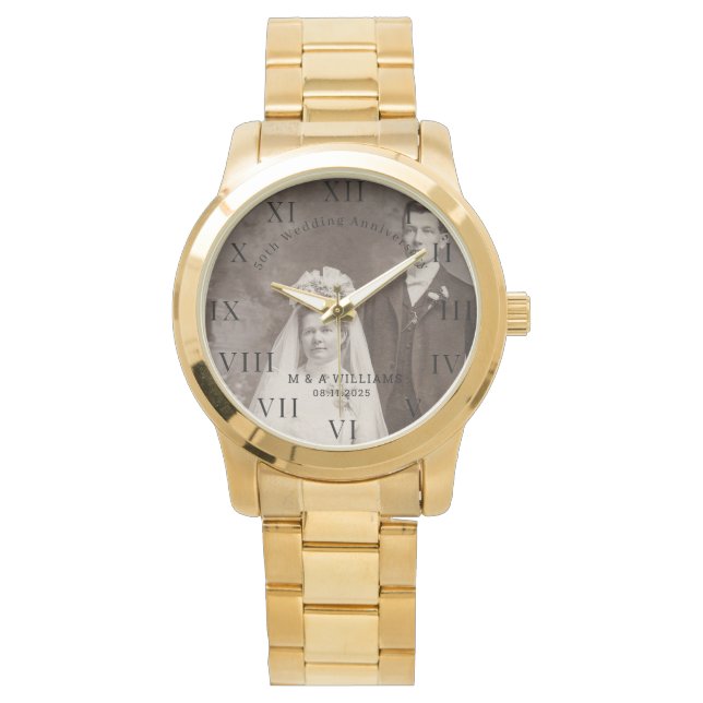 50th Wedding Anniversary Modern Elegant Photo  Watch (Front)