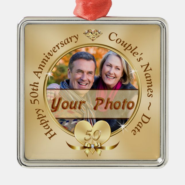 50th Wedding Anniversary Ornament Personalised, (Front)