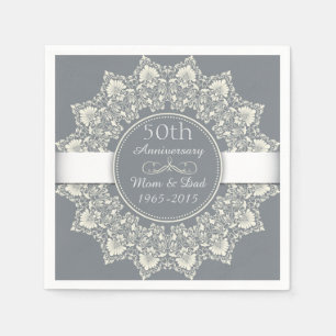 50th Wedding Anniversary ornamental round lace Napkin