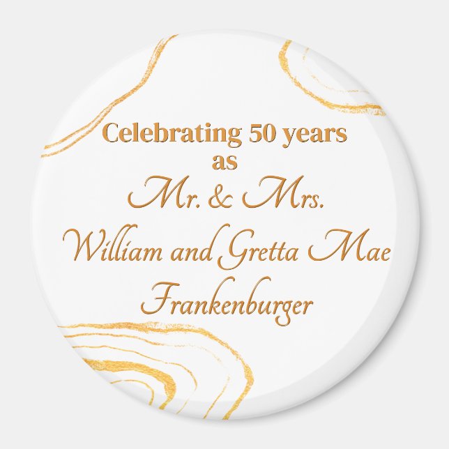 50th Wedding Anniversary Party Gold and white Magnet (Front)