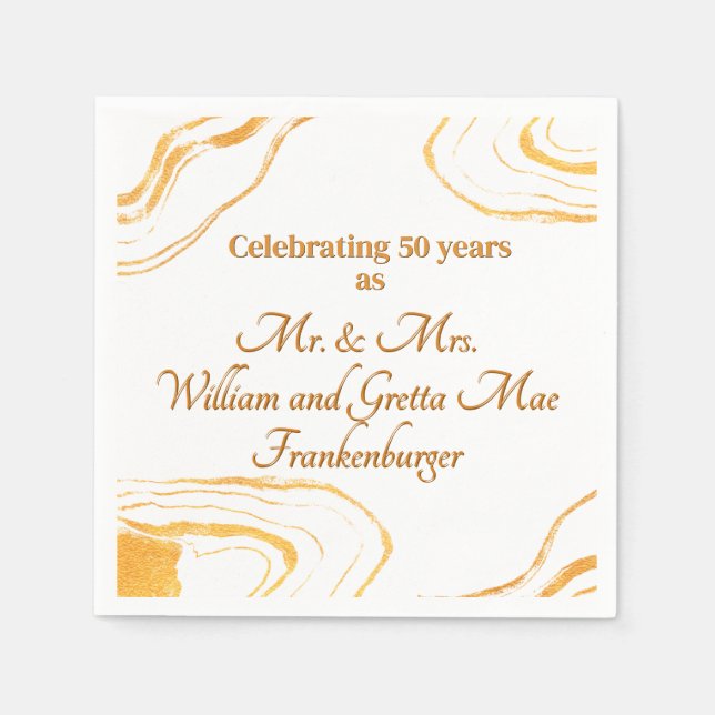50th Wedding Anniversary Party Gold and white Napkin (Front)