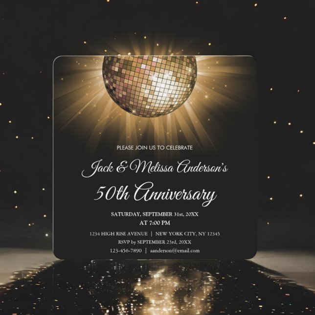 50th Wedding Anniversary Party Gold Disco Ball Invitation (Creator Uploaded)