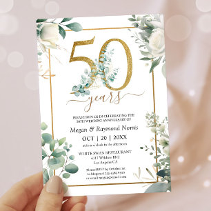 50th Wedding Anniversary Party Gold Greenery Party Invitation