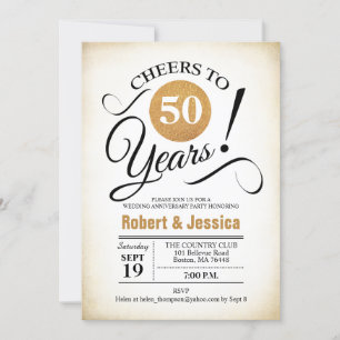 50th Wedding Anniversary Party - Gold White Invita Invitation
