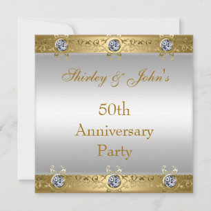 50th Wedding Anniversary Party Gold White Invitation