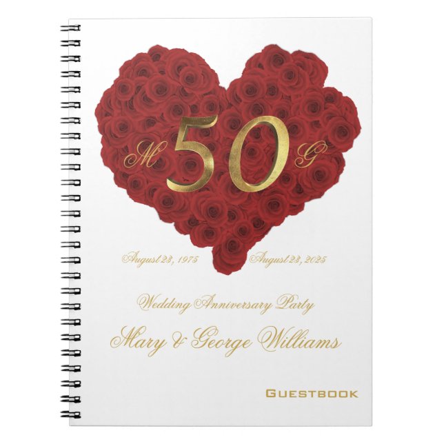 50th Wedding Anniversary Party Guestbook Red Roses Notebook (Front)