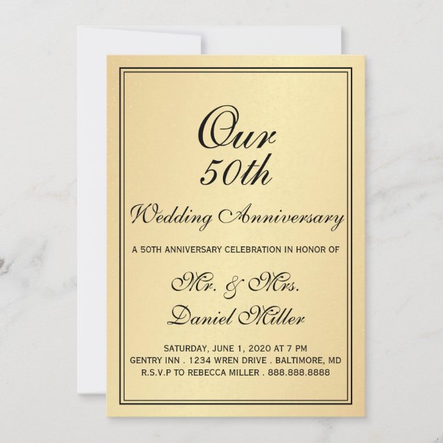 50th Wedding Anniversary Party Light Gold Invite (Front)