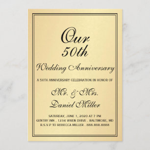 50th Wedding Anniversary Party Light Gold Invite