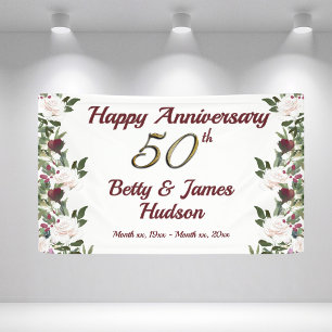 50th Wedding Anniversary Party White Roses Banner