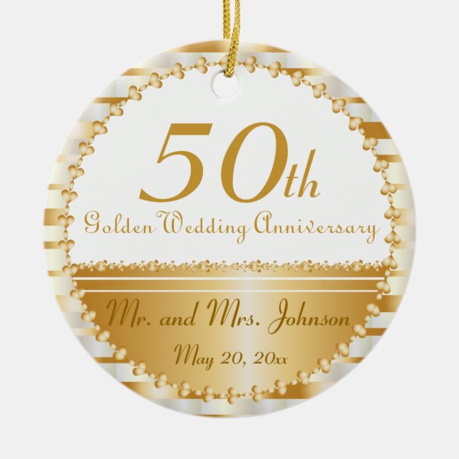 50th Wedding Anniversary Personalised Ceramic Ornament (Front)