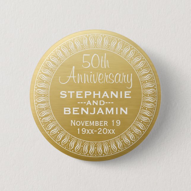 50th Wedding Anniversary Personalised gold 6 Cm Round Badge (Front)