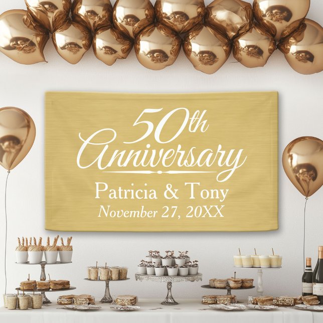 50th Wedding Anniversary Personalised - gold Banner (Custom Anniversary Banner)