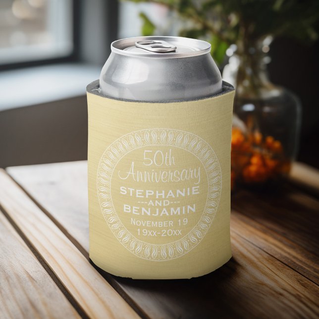 50th Wedding Anniversary Personalised gold Can Cooler (Personalized Can Cooler - Add Your name for a great wedding anniversary party favor)