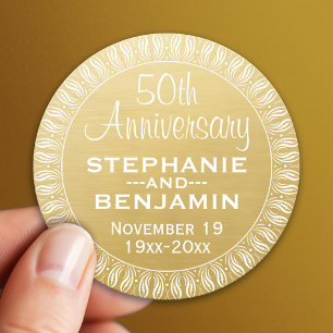 50th Wedding Anniversary Personalised gold Classic Round Sticker