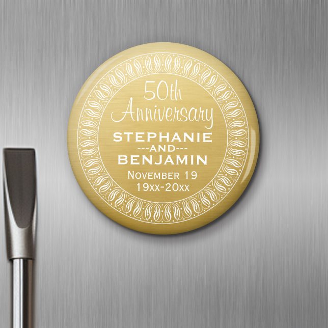 50th Wedding Anniversary Personalised gold Magnet (Personalized Wedding Anniversary Magnet Party Favor)