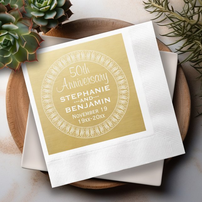 50th Wedding Anniversary Personalised gold Napkin (50th Wedding Anniversary Personalized Napkins)