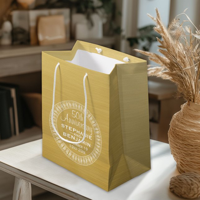 50th Wedding Anniversary Personalised gold Small Gift Bag (Custom Gift Bag)