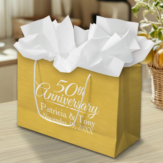 50th Wedding Anniversary Personalised Golden Large Gift Bag (Custom Gift Bag)