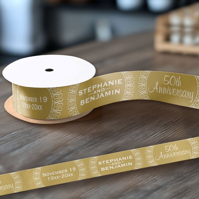 50th Wedding Anniversary Personalised Satin Ribbon (Custom Anniversary Ribbon)