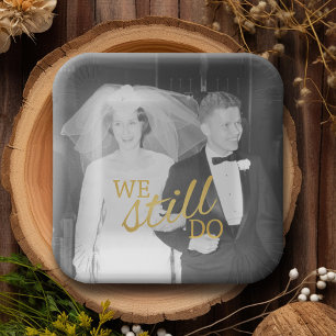 50th Wedding Anniversary Personalized Photo Golden Paper Plate