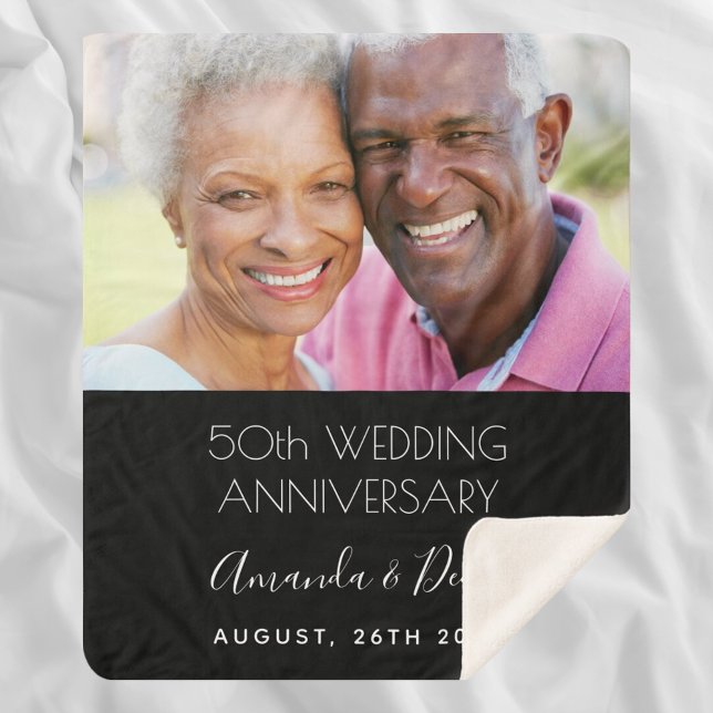 50th wedding anniversary photo black elegant sherpa blanket (Creator Uploaded)