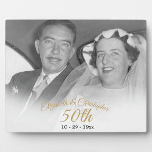 50th Wedding Anniversary Photo Black Gold Elegant Plaque