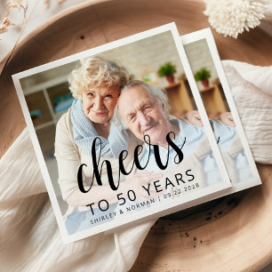 50th Wedding Anniversary Photo Black Script Cheers Napkin
