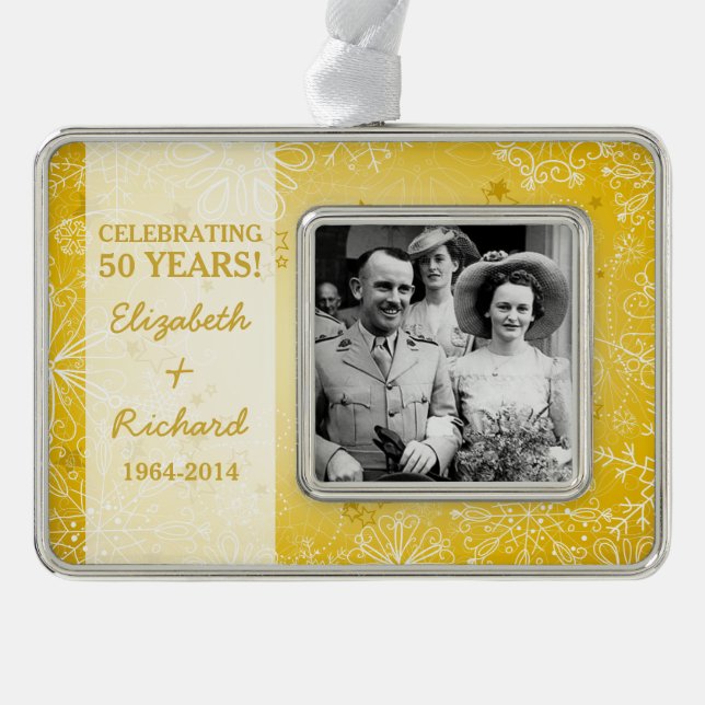 50th Wedding Anniversary Photo Christmas Silver Plated Framed Ornament (Front)