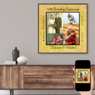 50th Wedding Anniversary Photo Collage Gold Poster