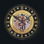 50th Wedding Anniversary PHOTO Gift Golden Jubilee Round Clock<br><div class="desc">Looking for the perfect 50th wedding anniversary gift? Look no further! Our stunning Golden Jubilee Personalised fiftieth, fifty years of marriage PHOTO Anniversary Clock is the ideal gift to commemorate this special milestone. This clock features a customisable design that allows you to add a photo and commemorative text, making it...</div>