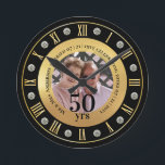 50th Wedding Anniversary PHOTO Gift Golden Jubilee Round Clock<br><div class="desc">Looking for the perfect 50th wedding anniversary gift? Look no further! Our stunning Golden Jubilee Personalised fiftieth, fifty years of marriage PHOTO Anniversary Clock is the ideal gift to commemorate this special milestone. This clock features a customisable design that allows you to add a photo and commemorative text, making it...</div>