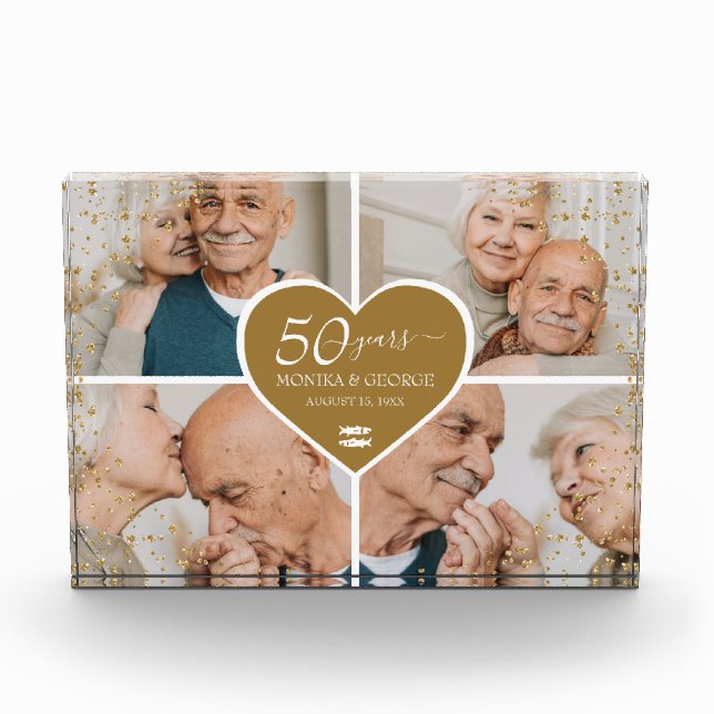 50th Wedding Anniversary Photo Gold Glitter Heart (Front)